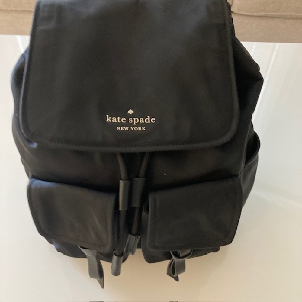 Kate Spade New York Carly Flap Drawstring Nylon Backpack Never Used Black